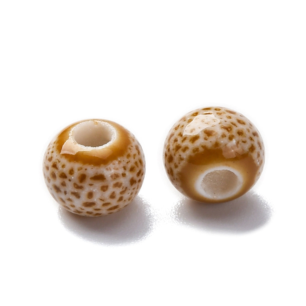 Handmade Tan Porcelain Beads - Round - 6-7x5-6mm - 15 per bag