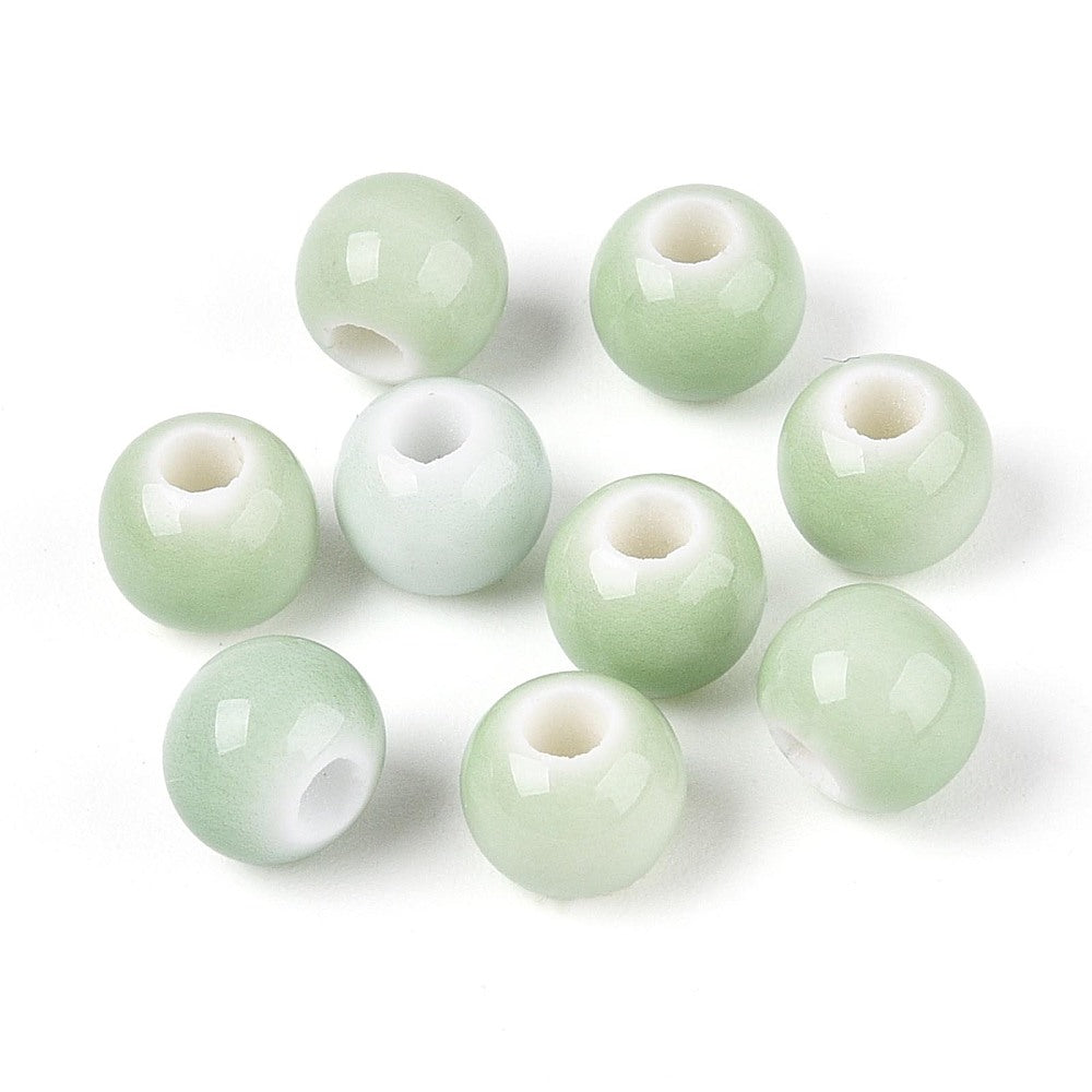 Handmade Honeydew Porcelain Beads - Round - 6-7x5-6mm - 10 per bag