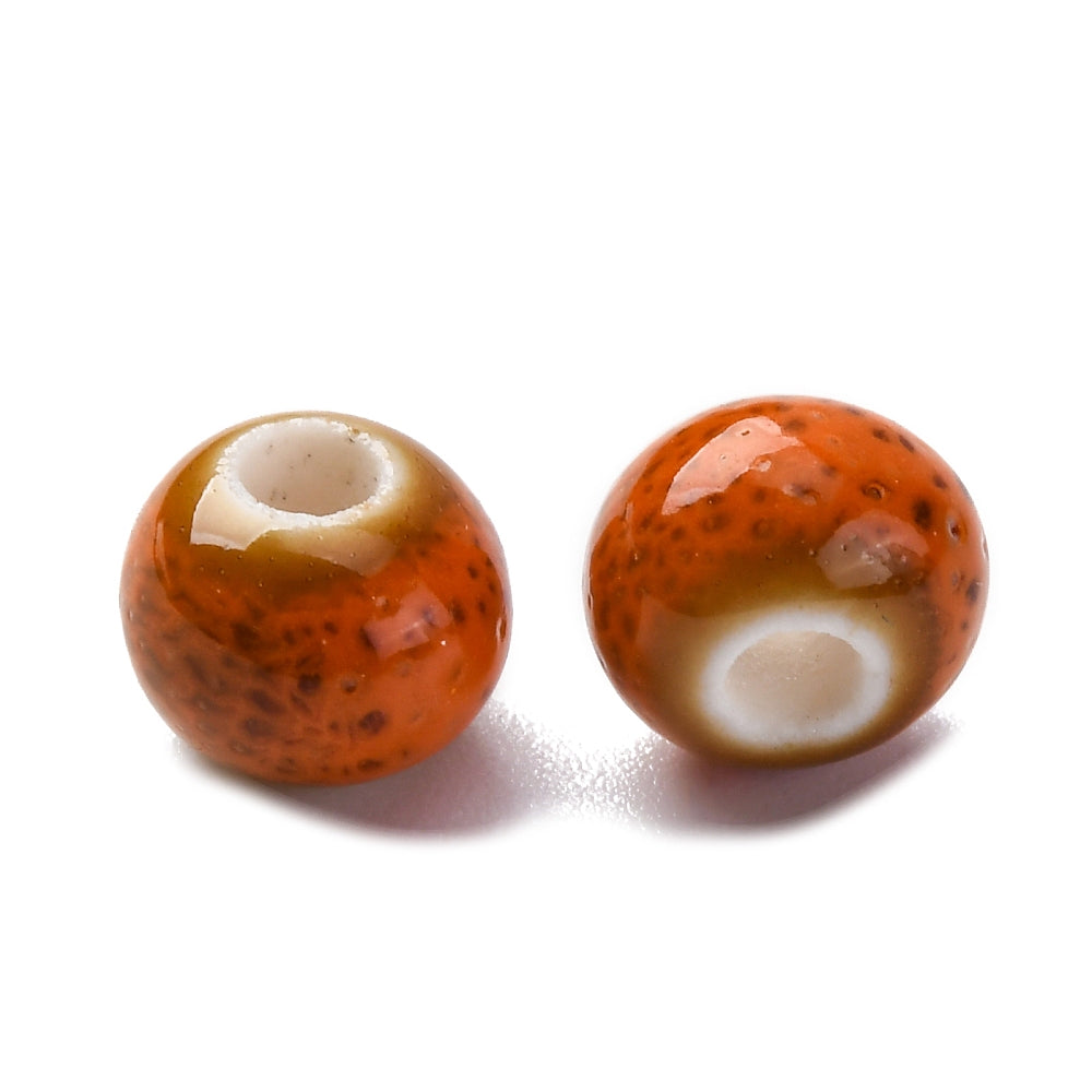 Handmade Chocolate Porcelain Beads - Round -  6-7x5-6mm - 15 per bag