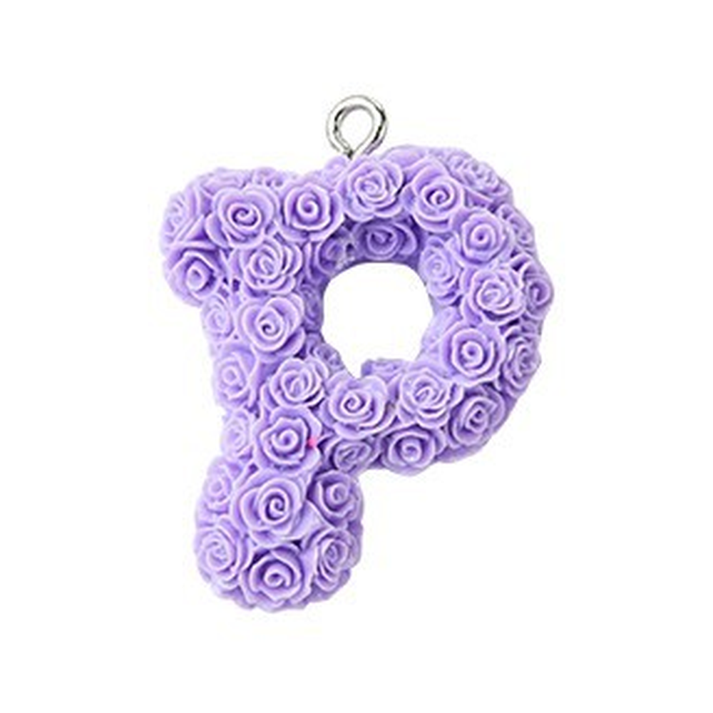 Rose Letter Opaque Resin Pendant with Platinum Tone Iron Loop - 30-34x10-33x6-8mm