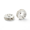 Silver Iron Crystal Rhinestone Spacer Beads - Rondelle Straight Edge - 10x3~3.5mm - 25 per bag