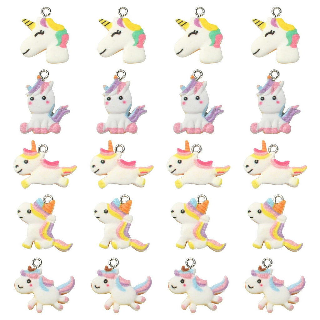 Opaque Resin Unicorn Pendant with Platinum Tone Iron Loop - White - 18-23.5x19-23x5-6mm