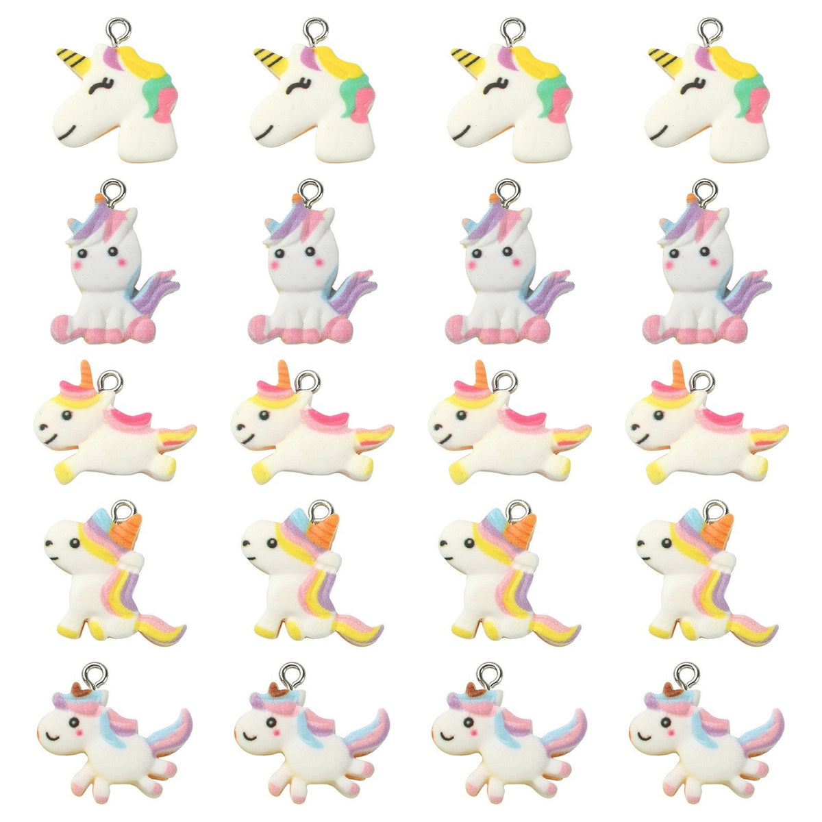 Opaque Resin Unicorn Pendant with Platinum Tone Iron Loop - White - 18-23.5x19-23x5-6mm