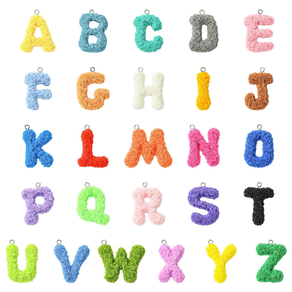 Rose Letter Opaque Resin Pendant with Platinum Tone Iron Loop - 30-34x10-33x6-8mm