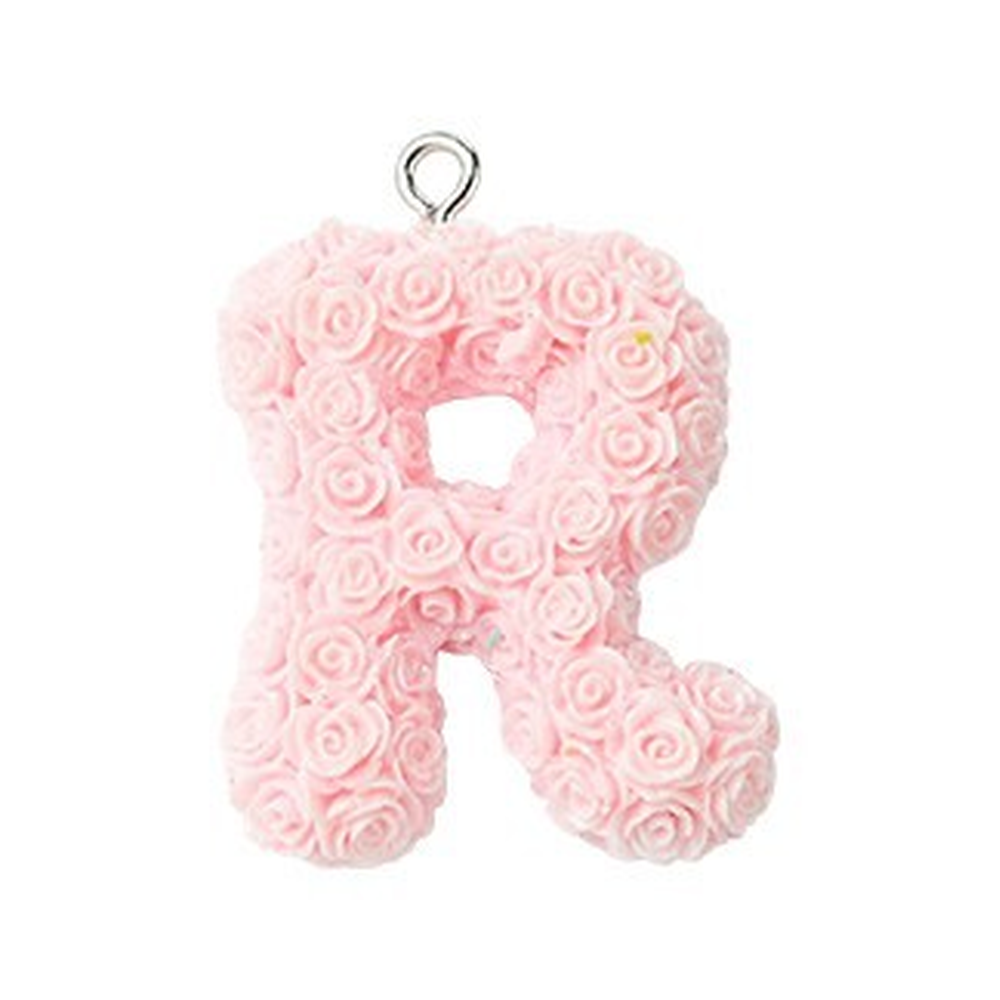 Rose Letter Opaque Resin Pendant with Platinum Tone Iron Loop - 30-34x10-33x6-8mm