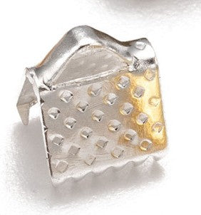 Silver Iron Ribbon Crimp Ends -  6x6mm - 10 per bag
