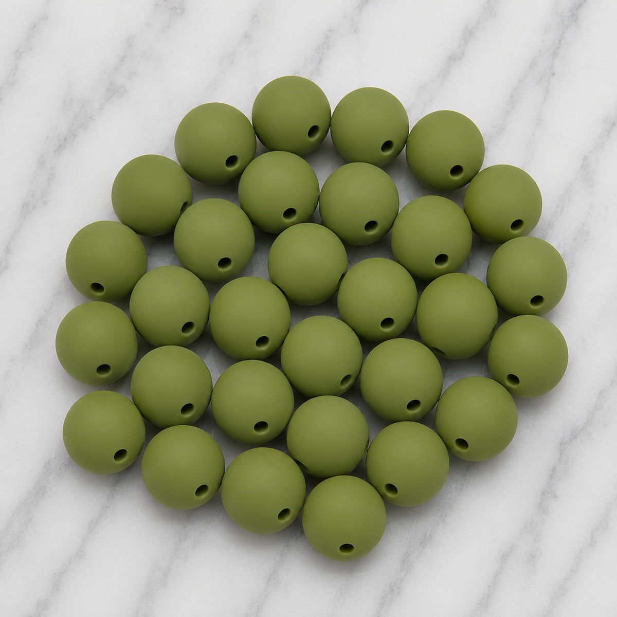 Five-pack of mossy chartreuse green 9mm round silicone beads