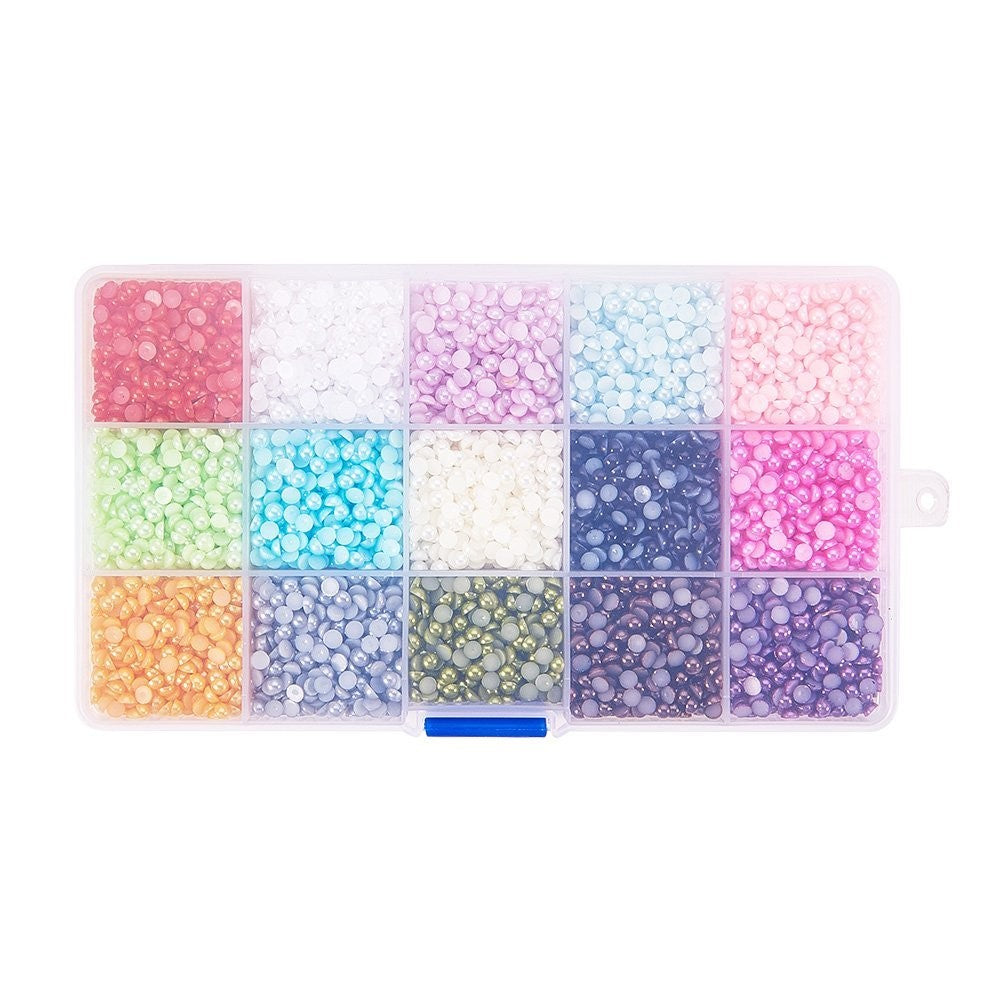 ABS Plastic Cabochons - Imitation Pearl - Half Round - Mixed Color - 4x2mm