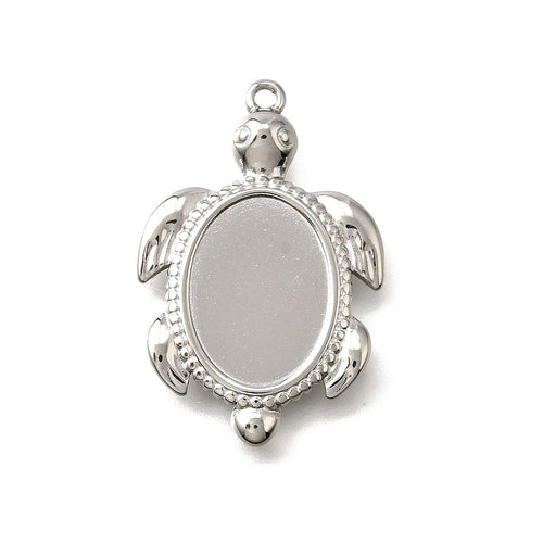 304 Stainless Steel Pendant Cabochon Setting - Sea Turtle - Tray 14x10mm - 27.5x18x1.5mm