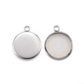 Tarnish Resistant 304 Stainless Steel Pendant Cabochon Settings - Plain Edge Bezel Cups - Flat Round - Tray: 12mm - 16.5x13.5x2mm - 5 per bag