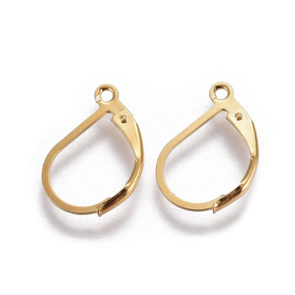 304 Stainless Steel Leverback Earring  Findings - Real 18K Gold Plated - 16x10.6x1.6mm - 2 per bag