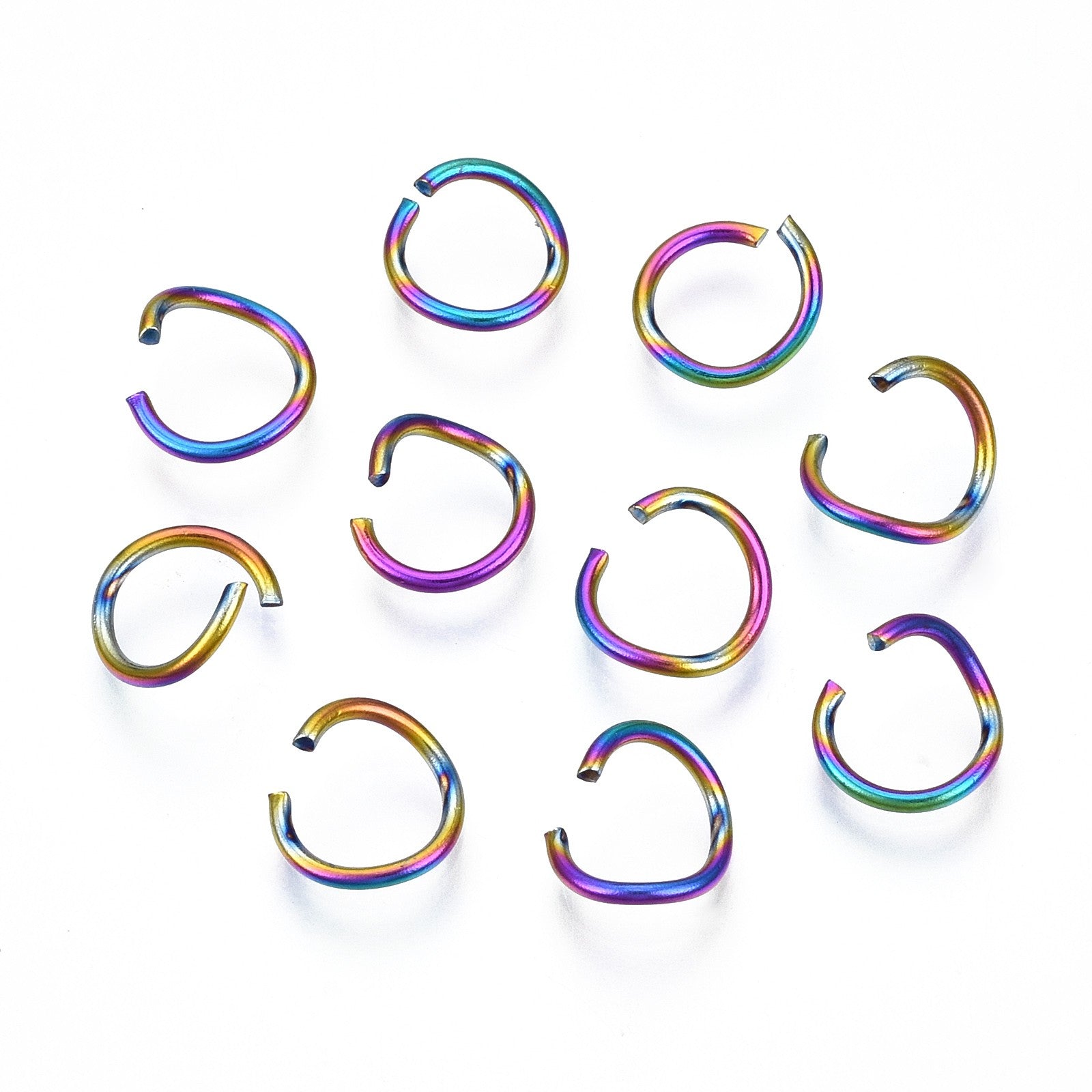 Ion Plating(IP) Rainbow Color 304 Stainless Steel Open Jump Rings - Round - 8x1mm - 18 Gauge - Inner Diameter: 6mm - 20 per bag