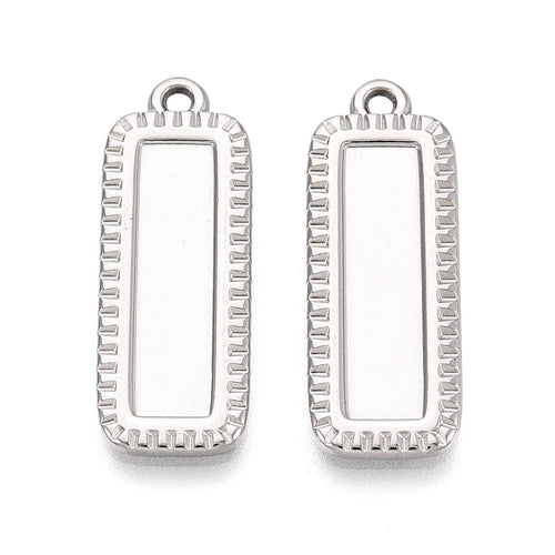 304 Stainless Steel Pendant Cabochon Settings - Rectangle - 28x10x2mm - Tray: 20x5mm