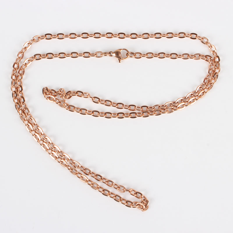 304 Stainless Steel Cable Chain with Lobster Claw Clasp Necklace - Rose Gold PVD Vacuum Plating - 23.6 inch