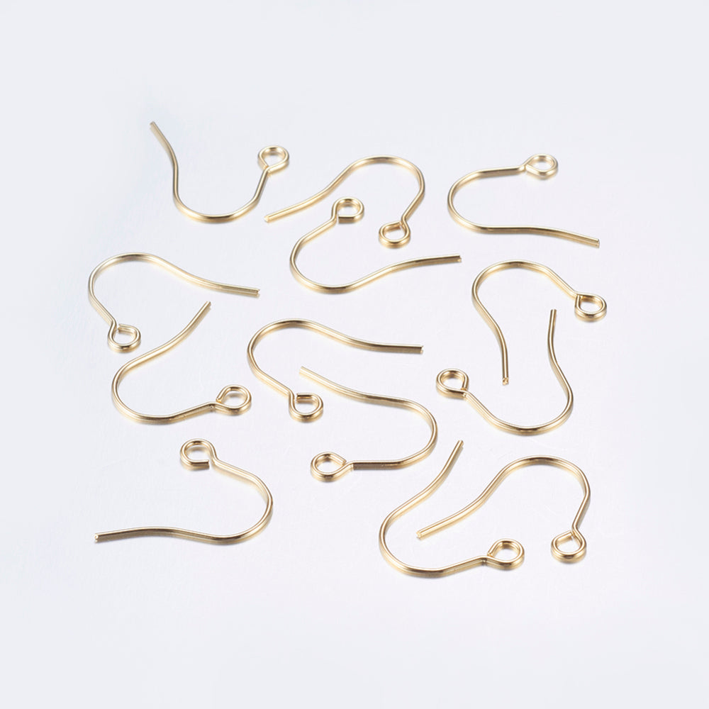 304 Stainless Steel Earring Hooks - Real 18k Gold Plated - 18x15mm - 21 Gauge - 10 per bag
