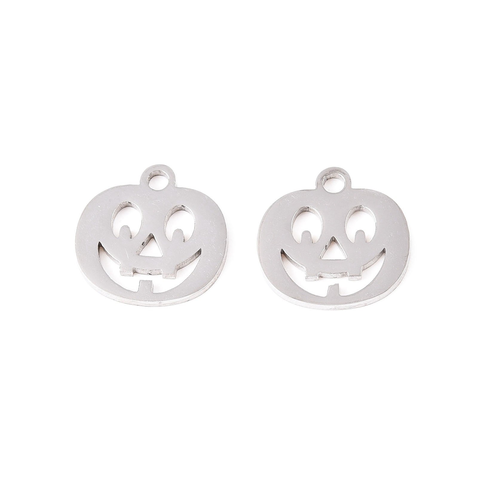 Tarnish Resistant 304 Stainless Steel Charms - Pumpkin Jack-O'-Lantern - 12x12x1mm - 4 per bag