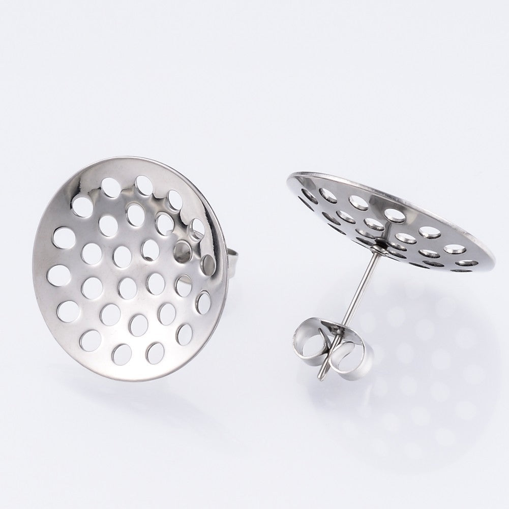 Non-Tarnish 304 Stainless Steel Stud Earring with Sieve Base - Earring Backs included - 16mm - 10 per bag