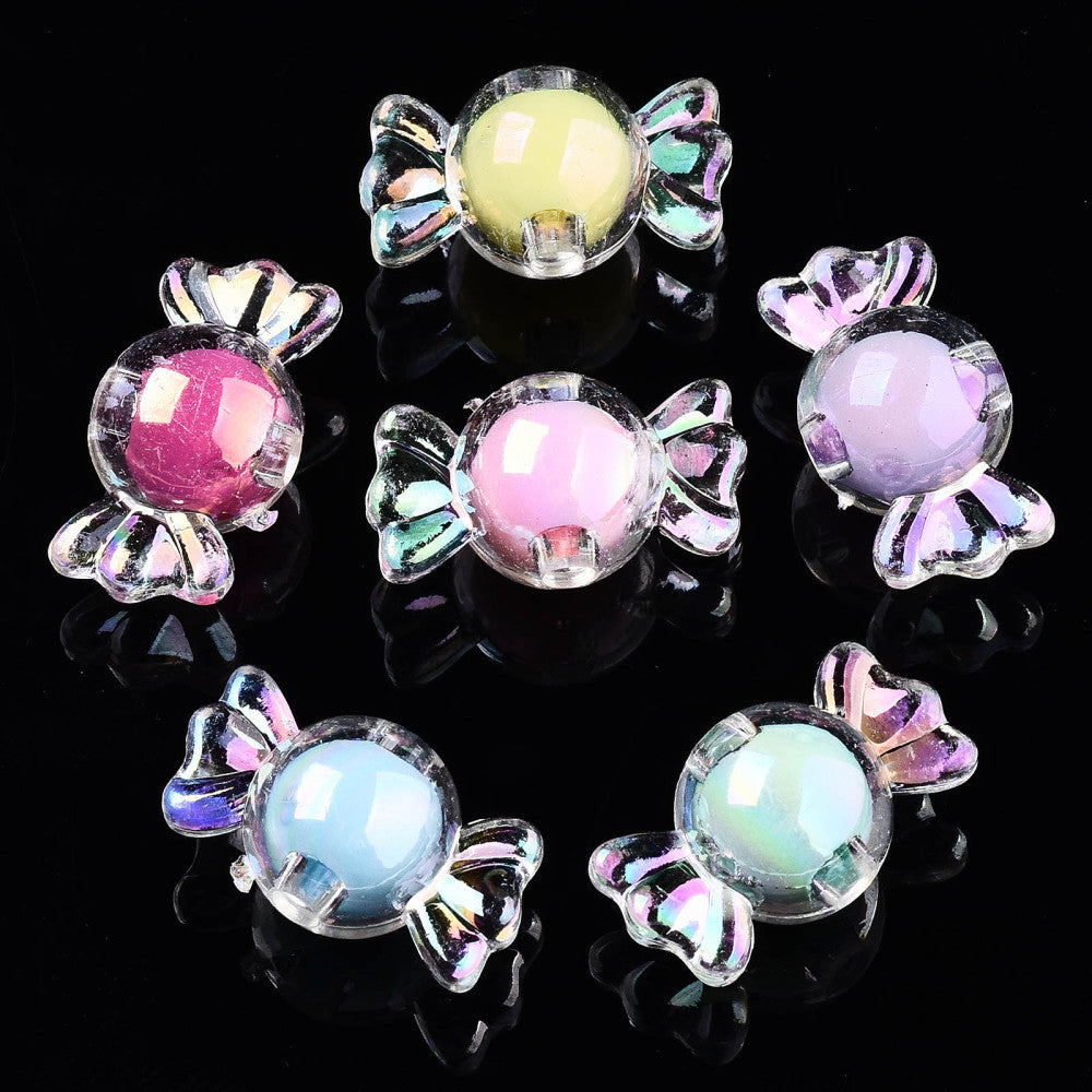 Mixed Color AB Transparent Acrylic Beads - Bead in Bead Candy - 11.5x21x12mm - 10 per bag