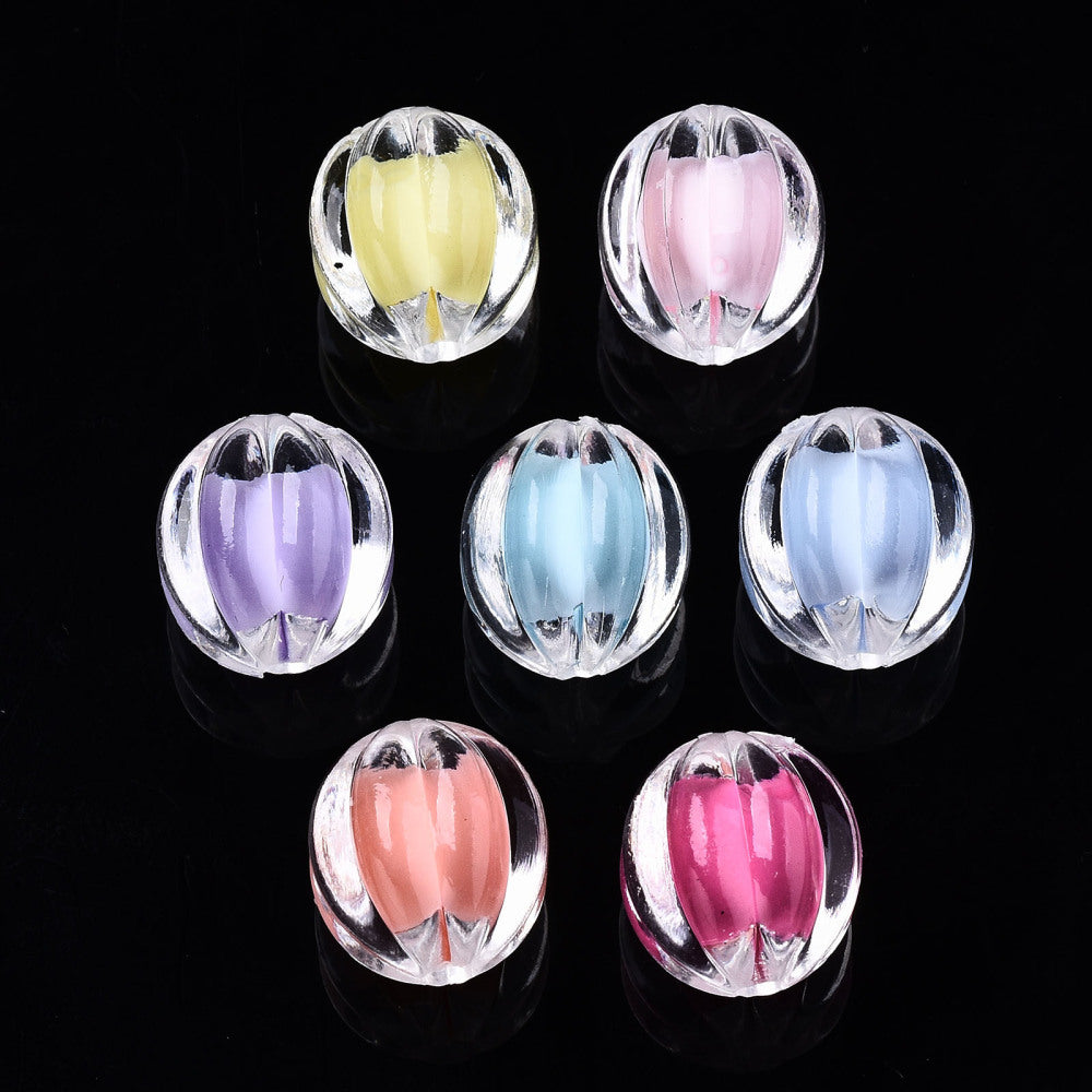 Mixed Color Transparent Acrylic Beads - Bead in Bead Corrugated Round - 12x11.5mm - 30 per bag