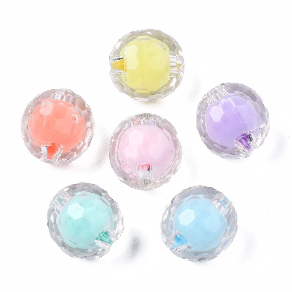 Mixed Color Transparent Acrylic Beads - Bead in Bead Round - 16mm - 10 per bag