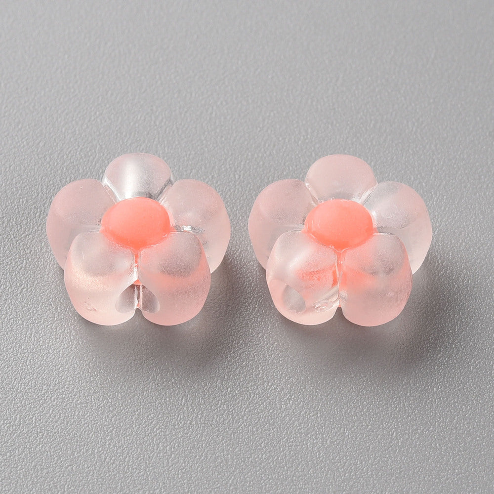 Salmon Frosted Transparent Acrylic Beads - Bead in Bead Flower - 12x12.5x6mm - 25 per bag