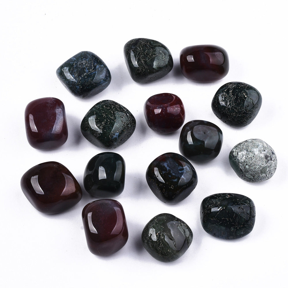 Natural Moss Agate Tumbled Stone - No Hole/Undrilled - Nugget - 19-28x18-24x10-20mm