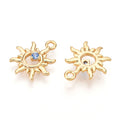 Real 18K Gold Plated Brass Micro Pave Cubic Zirconia Charm - Sun - 15x12x2.5mm