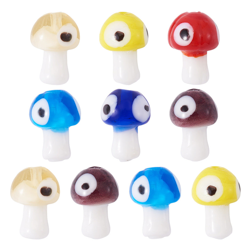 Handmade Evil Eye Mix Color Lampwork Beads - Mushroom - 17-18.5x11-12mm - 2 per bag