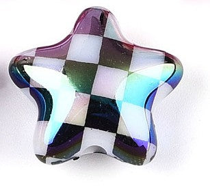 Iridescent UV Plating Opaque Acrylic Beads - Star with Check Pattern - Mixed Color - 20.5-21x22x10.5mm - 3 per bag