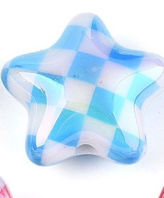 Iridescent UV Plating Opaque Acrylic Beads - Star with Check Pattern - Mixed Color - 20.5-21x22x10.5mm - 3 per bag