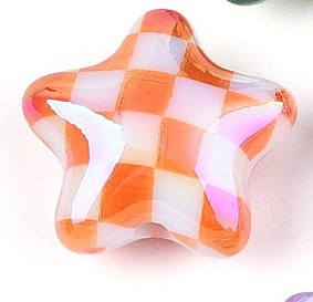 Iridescent UV Plating Opaque Acrylic Beads - Star with Check Pattern - Mixed Color - 20.5-21x22x10.5mm - 3 per bag