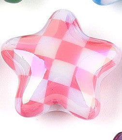 Iridescent UV Plating Opaque Acrylic Beads - Star with Check Pattern - Mixed Color - 20.5-21x22x10.5mm - 3 per bag
