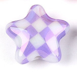 Iridescent UV Plating Opaque Acrylic Beads - Star with Check Pattern - Mixed Color - 20.5-21x22x10.5mm - 3 per bag
