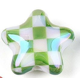 Iridescent UV Plating Opaque Acrylic Beads - Star with Check Pattern - Mixed Color - 20.5-21x22x10.5mm - 3 per bag