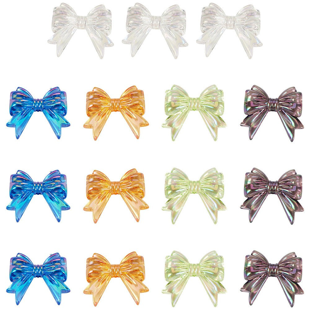 Mixed Color Transparent Acrylic Beads - Bowknot - 32x36.5x11.5mm - 3 per bag