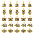 Antique Golden Tibetan Style Alloy Pendant with Evil Eye Resin Bead - Mixed Shapes - 16-24mm - 5 per bag