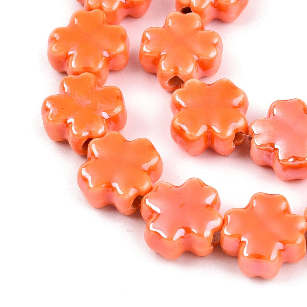 Handmade Coral Porcelain Beads- Four Leaf Clover - 12x12x6mm - 6 per bag