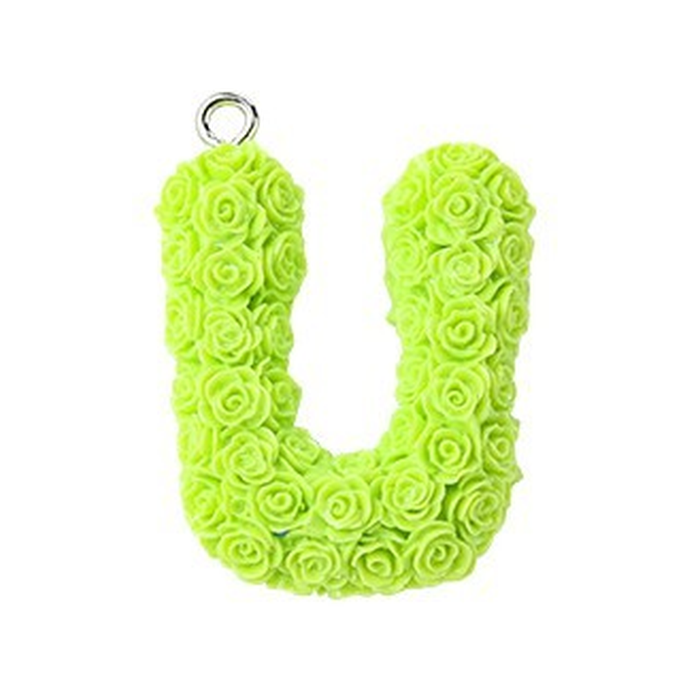 Rose Letter Opaque Resin Pendant with Platinum Tone Iron Loop - 30-34x10-33x6-8mm