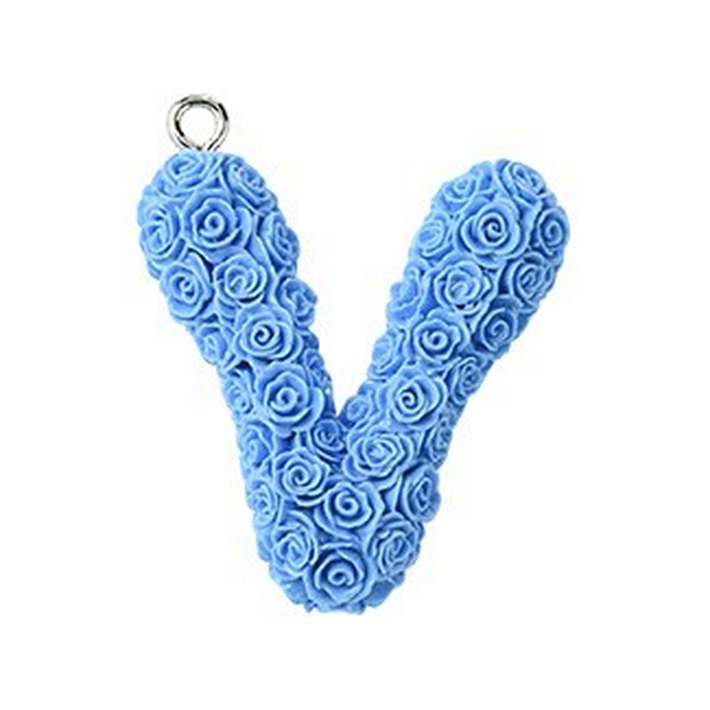 Rose Letter Opaque Resin Pendant with Platinum Tone Iron Loop - 30-34x10-33x6-8mm