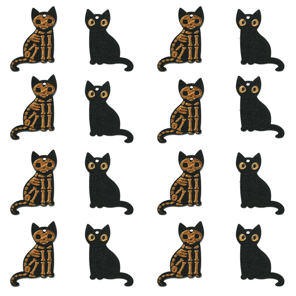 Halloween Carved Wood Pendant - Cat - 30.5x23.5x2mm