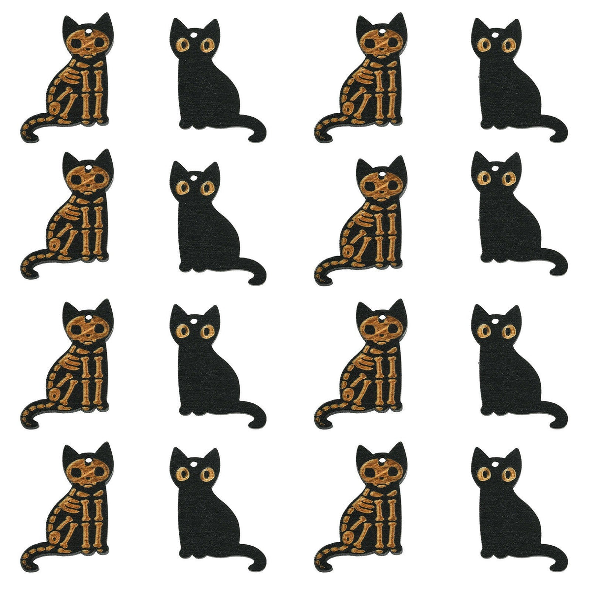 Halloween Carved Wood Pendant - Cat - 30.5x23.5x2mm