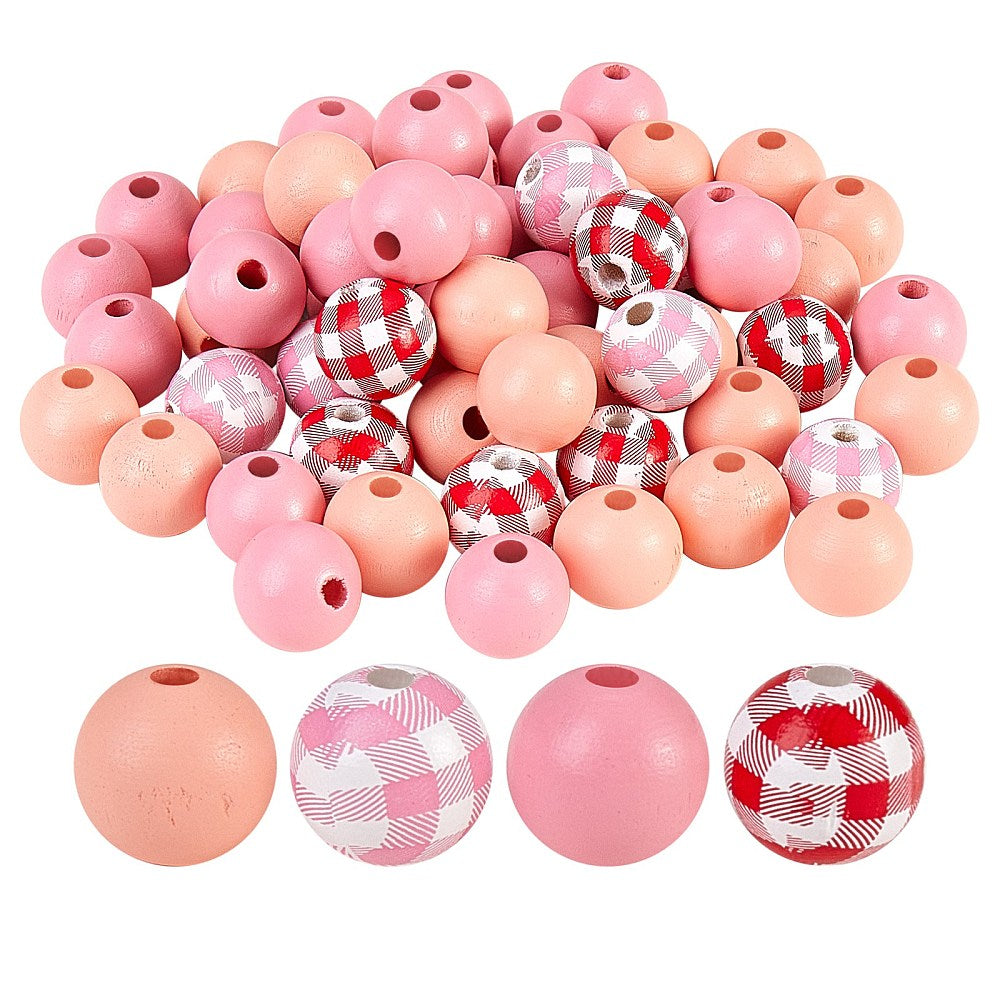 Painted Mixed Color  Natural Wood Beads - Round - 14 per bag