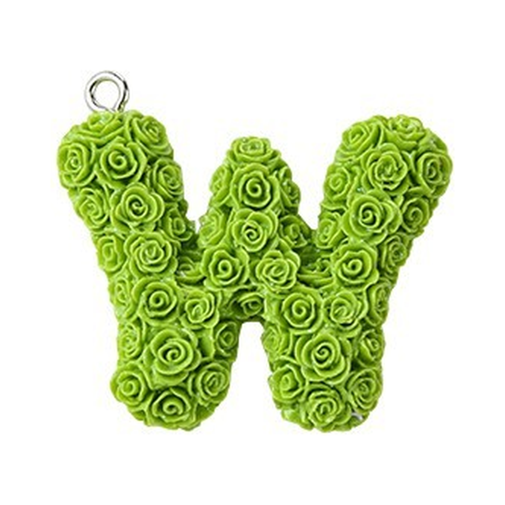 Rose Letter Opaque Resin Pendant with Platinum Tone Iron Loop - 30-34x10-33x6-8mm