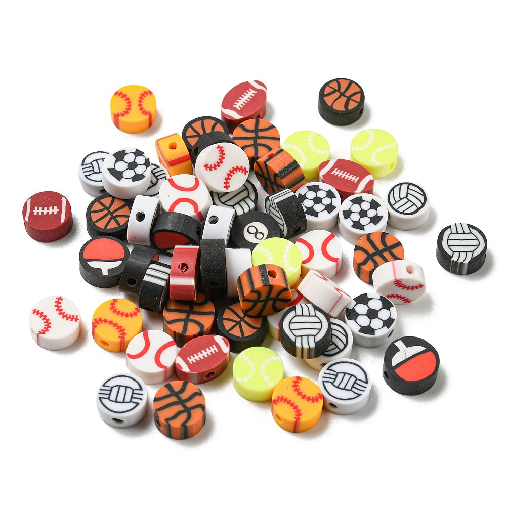 Handmade Polymer Clay Beads - Football/Basketball/Rugby/Volleyball/Baseball - 9.5x4.5mm - 50 per bag