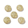 UV Plating Acrylic Beads - Golden Metal Enlaced - Flat Round with Floral - Gold - 14x5.5mm - 6 per bag