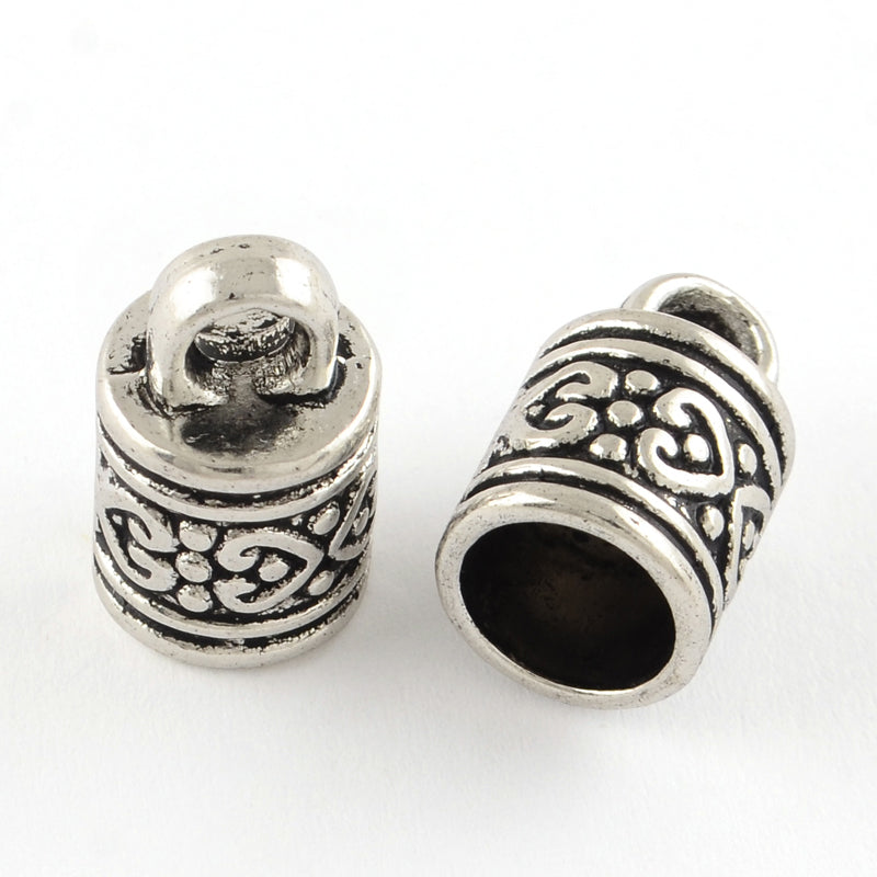 Tibetan Style Column Antique Silver Alloy Cord End Cap - Cadmium & Lead Free - 16x10mm - 5 per bag