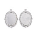 Platinum Tibetan Style Oval Alloy Pendant Cabochon Settings - Lead & Cadmium Free -Tray: 25x18m - 39x29x2mm - 3 per bag