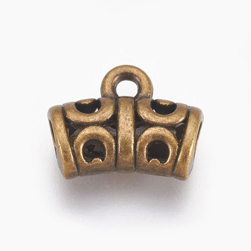 Antique Bronze Tibetan Style Alloy Tube Bail - Cadmium & Lead Free - 10x12x6mm - 5 per bag