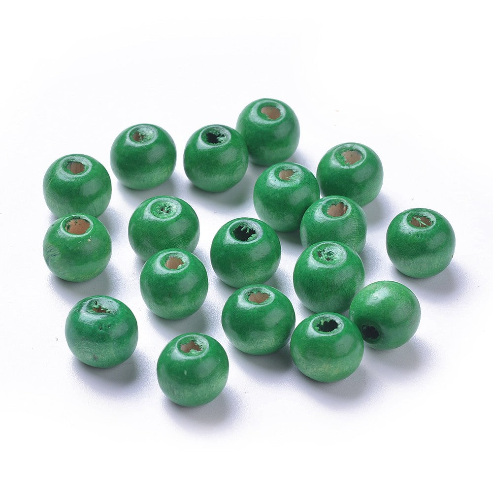 Green Dyed Natural Wood Round Beads
