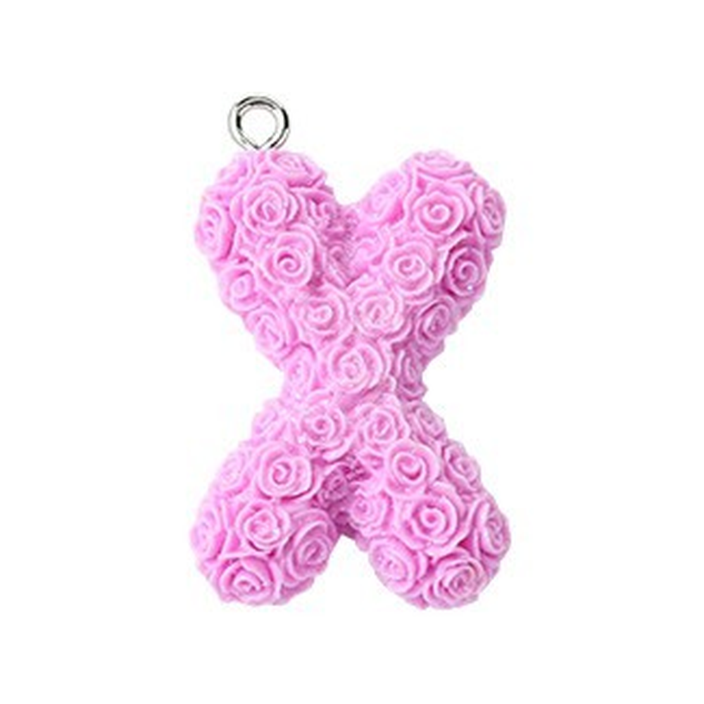 Rose Letter Opaque Resin Pendant with Platinum Tone Iron Loop - 30-34x10-33x6-8mm